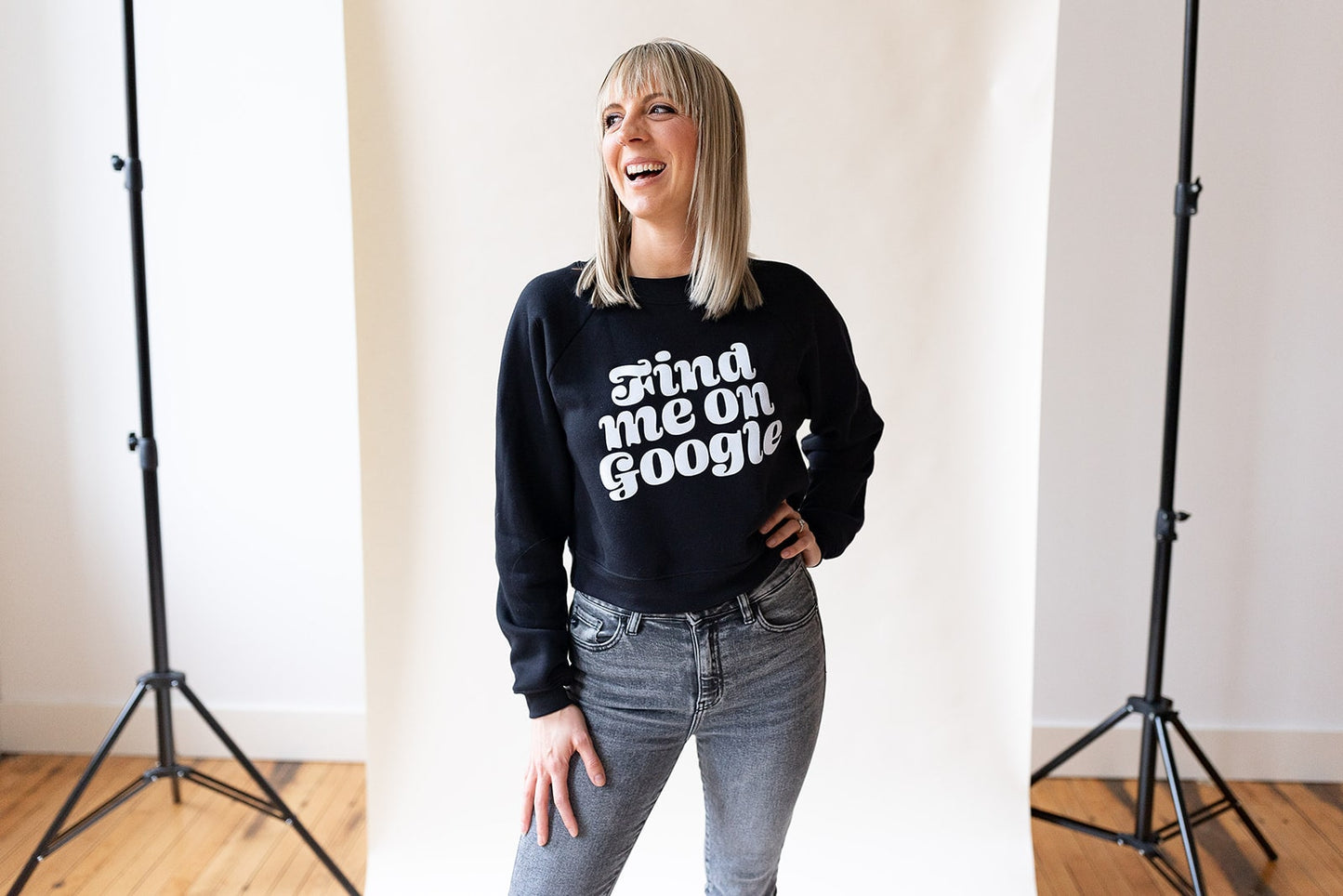 find me on google black cropped sweatshirt apparel for entrepreneurs