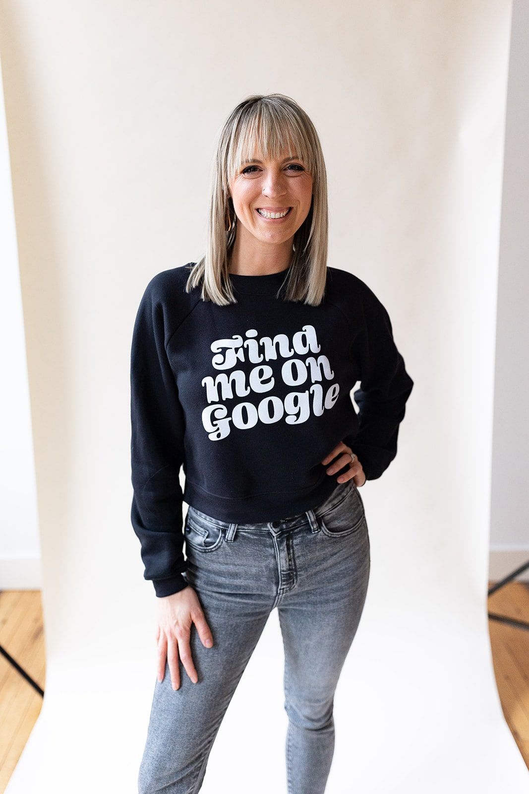 find me on google black cropped sweatshirt apparel for entrepreneurs